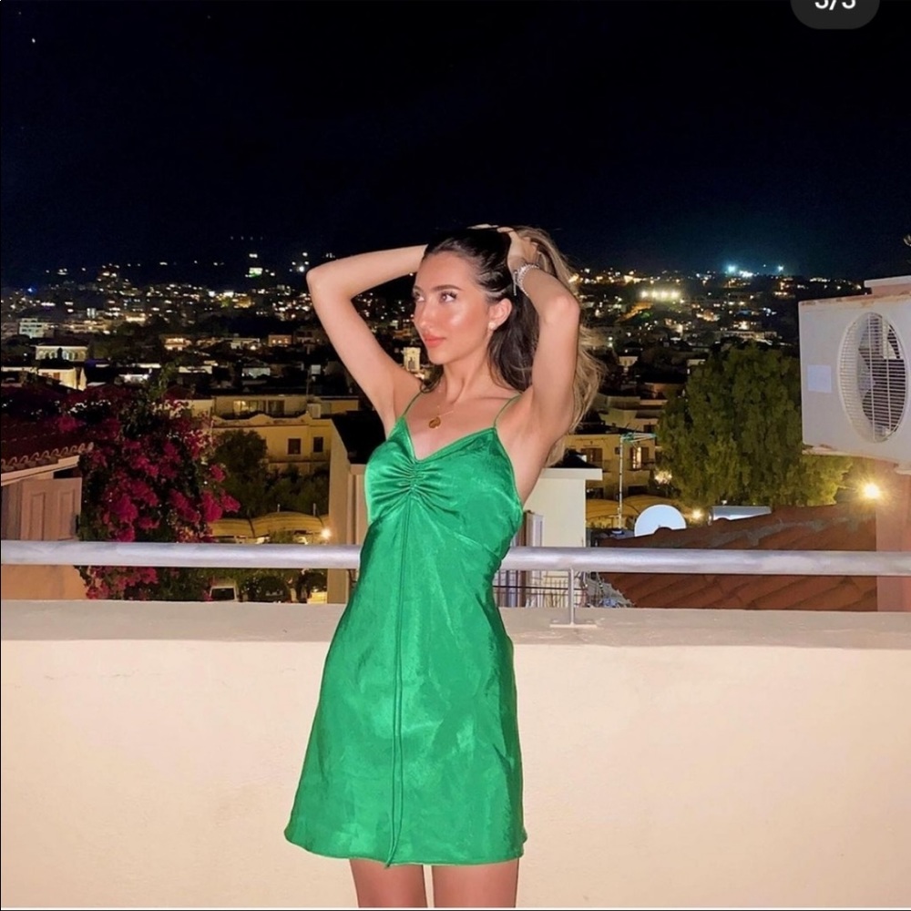 Zara Satin Effect Green Ruched mini dress size S